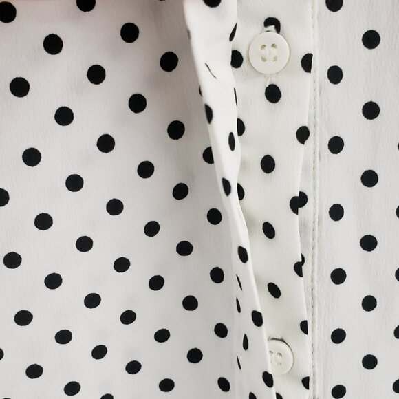 A Pea In The Pod Button-Front Long Sleeve Blouse MEDIUM White Black Polka Dot - Picture 4 of 9